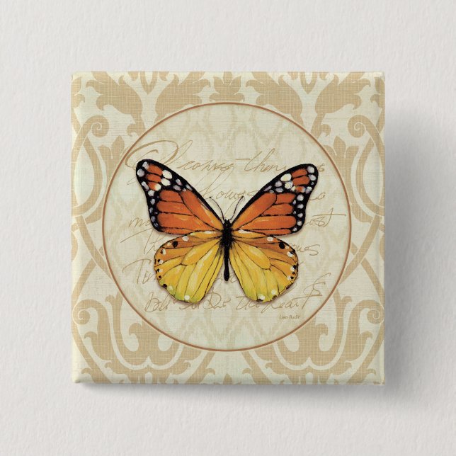 Vintage Orange Butterfly Pinback Button (Front)