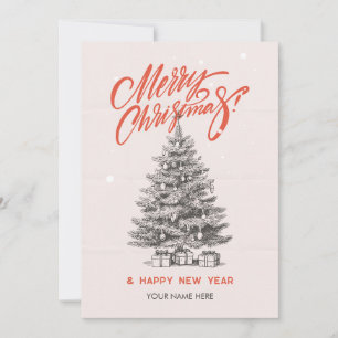 Vintage orange christmas tree holiday card