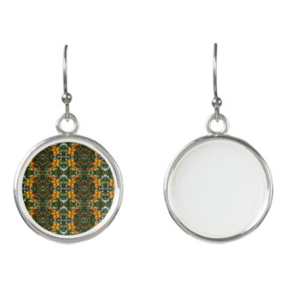 Vintage Orange Citrus Botanical Green Pattern Earrings