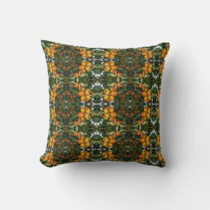 Vintage Orange Citrus Botanical Green Pattern Throw Pillow