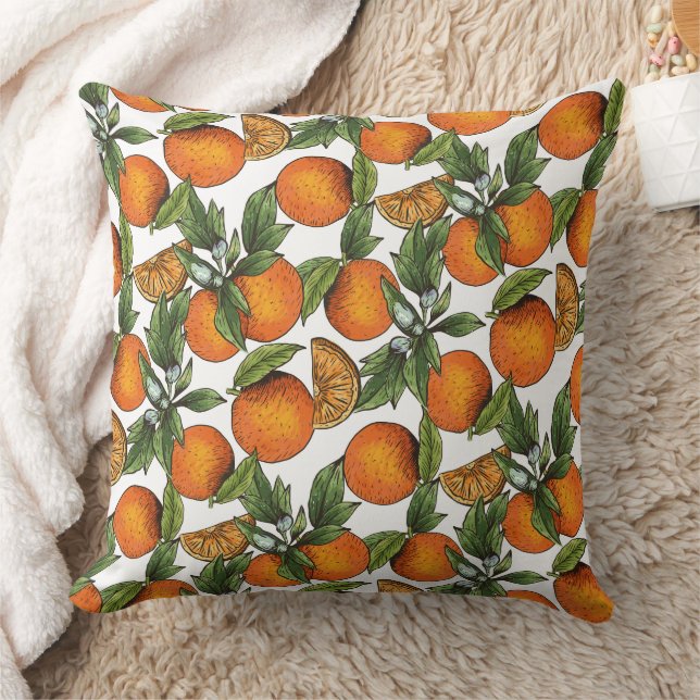 Vintage Orange Citrus Fruit Pattern Throw Pillow (Blanket)