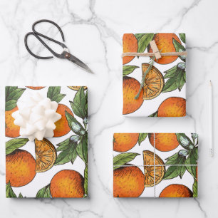 Vintage Orange Citrus Fruit Pattern Wrapping Paper Sheets