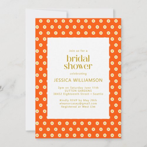 Vintage Orange Daisy Flowers Bridal Shower Invitation