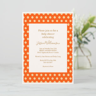 Vintage Orange Daisy Flowers Cute Baby Shower Invitation