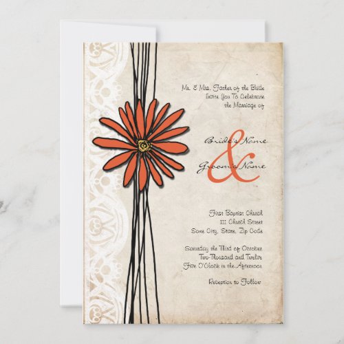 Vintage Orange Daisy Wedding Invitation