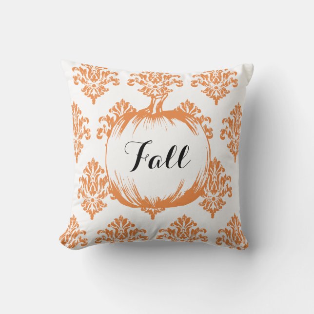 Vintage Orange Damask Pattern Fall Pumpkin Pillow (Front)