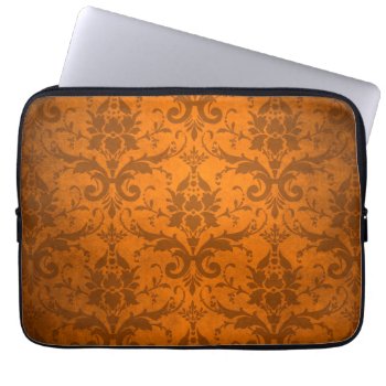 Vintage Orange Damask Wallpaper Laptop Sleeve by OutFrontProductions at Zazzle