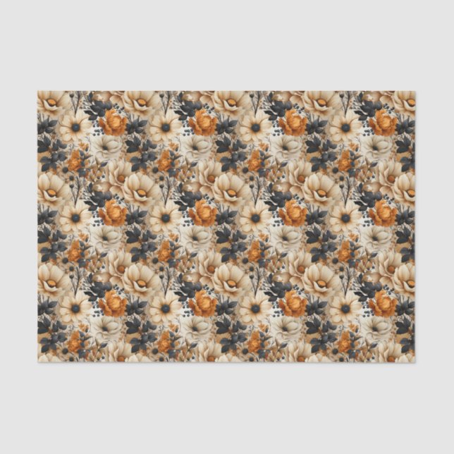Vintage Orange Fall Flowers Tissue Paper (Front)
