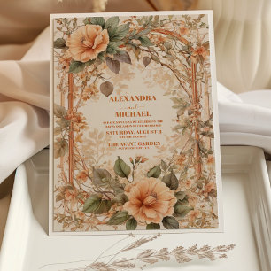 Vintage Orange Floral Art Nouveau Wedding Invitation