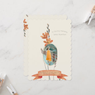 Vintage Orange Floral Photo Funeral Program