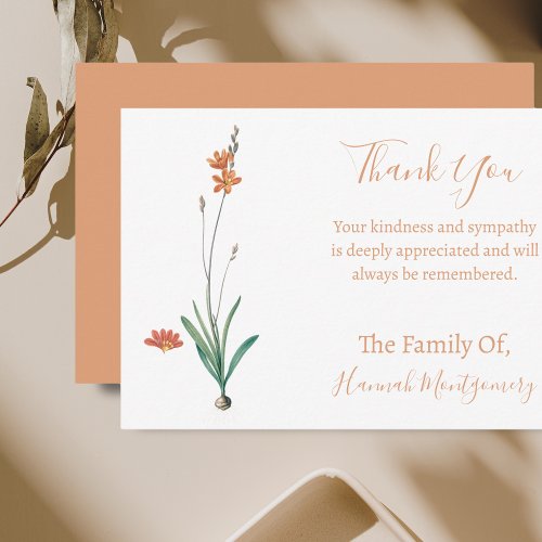 Vintage Orange Floral Sympathy Thank You Cards