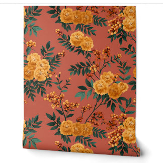 Vintage Orange Floral Wallpaper