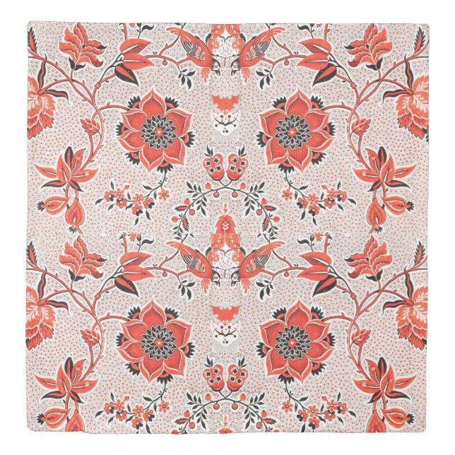 Vintage Orange Florals Duvet Cover (Front)