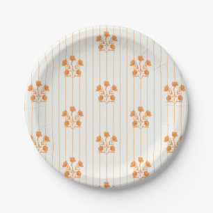 Vintage Orange Flower Stripes Paper Plates