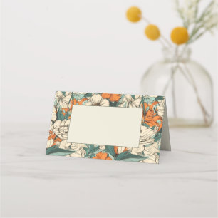 Vintage orange flowers guest name place card