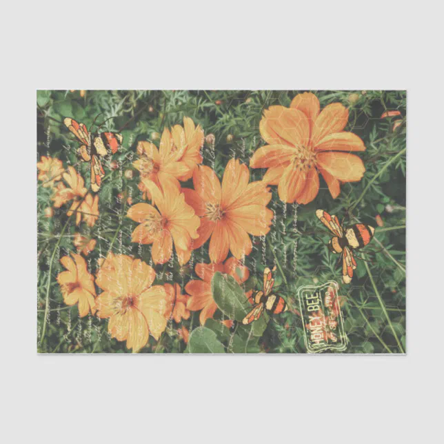 Vintage Orange Flowers & Honey Bee Decoupage Tissue Paper | Zazzle