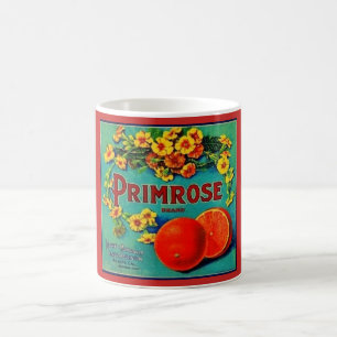 Vintage orange fruit advertisement label red teal coffee mug