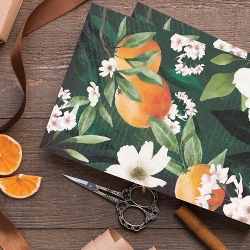 Vintage Orange Fruit Tree Orchard  Floral Blossom Tissue Paper