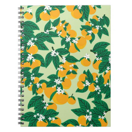 Vintage orange fruit with green background seamles notebook