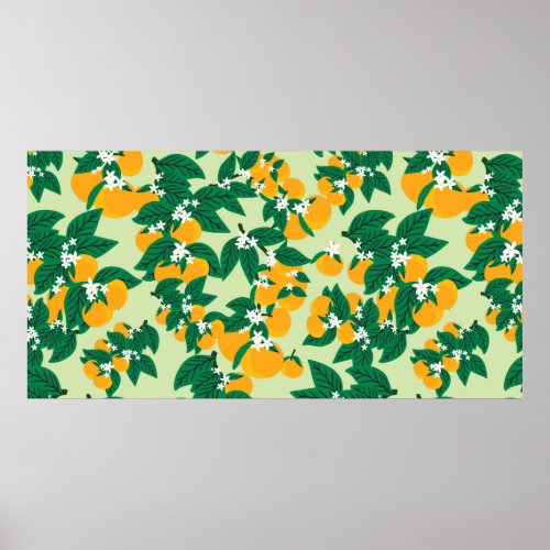 Vintage orange fruit with green background seamles poster
