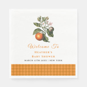 Vintage Orange Gingham Citrus Baby Shower Welcome Napkins