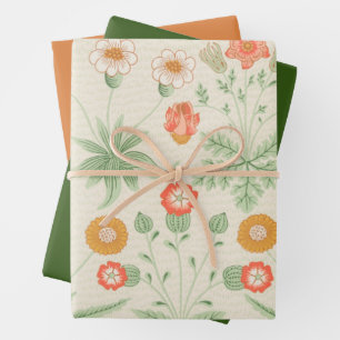 Vintage Orange, Green and Daisy Pattern Wrapping Paper Sheets