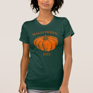 Vintage Orange Halloween Pumpkin Ink Art T-Shirt