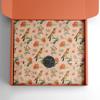 Vintage Orange Harmony Birds, Lilies, Butterflies Tissue Paper