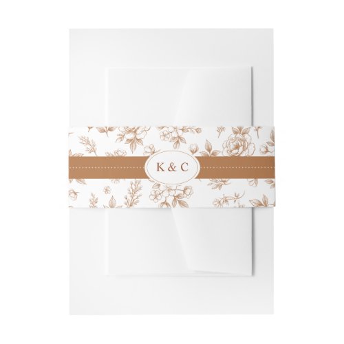 Vintage Orange Heirloom Floral Initials Wedding Invitation Belly Band