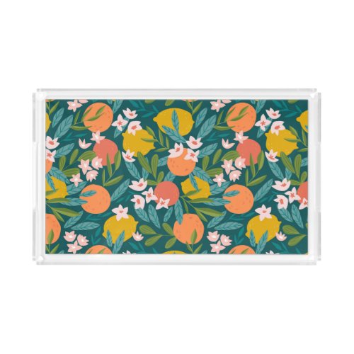 Vintage Orange  Lemon Blossom Pattern Acrylic Tray