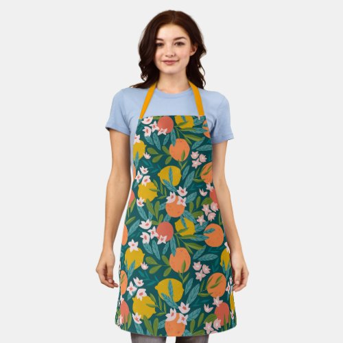 Vintage Orange  Lemon Blossom Pattern Apron