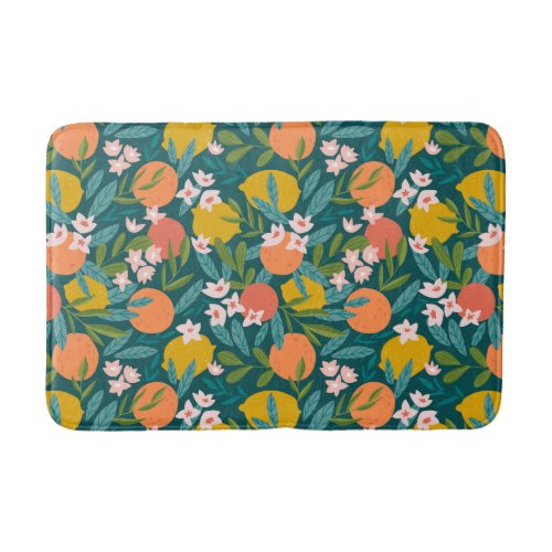 Vintage Orange  Lemon Blossom Pattern Bath Mat