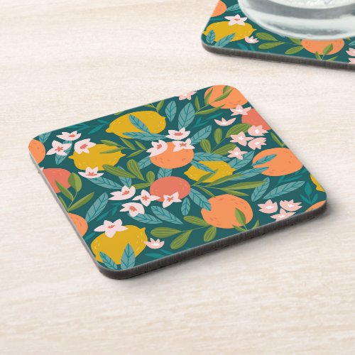 Vintage Orange  Lemon Blossom Pattern Beverage Coaster