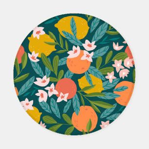 Vintage Orange & Lemon Blossom Pattern Coaster Set