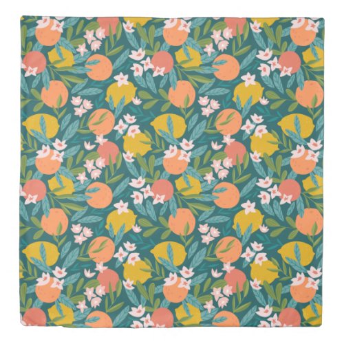 Vintage Orange  Lemon Blossom Pattern Duvet Cover