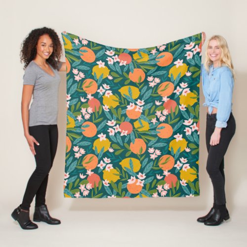 Vintage Orange  Lemon Blossom Pattern Fleece Blanket