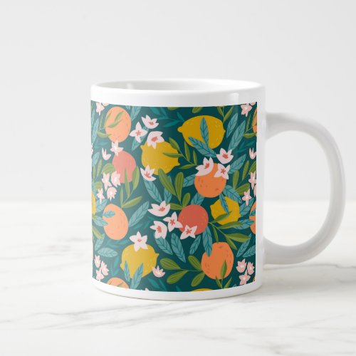 Vintage Orange  Lemon Blossom Pattern Giant Coffee Mug