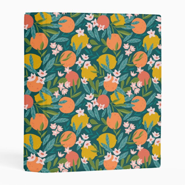 Vintage Orange & Lemon Blossom Pattern Mini Binder (Front/Spine)