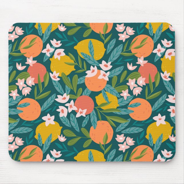 Vintage Orange & Lemon Blossom Pattern Mouse Pad (Front)