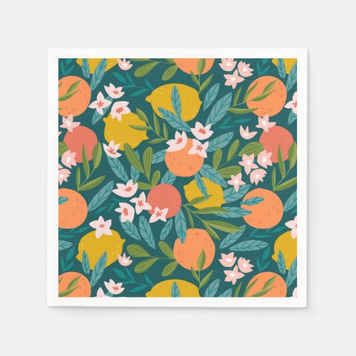 Vintage Orange  Lemon Blossom Pattern Napkins