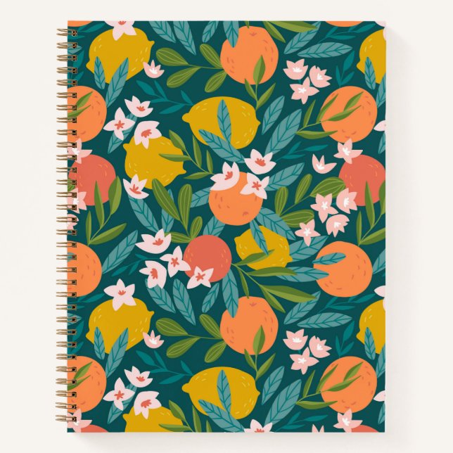 Vintage Orange & Lemon Blossom Pattern Notebook (Front)