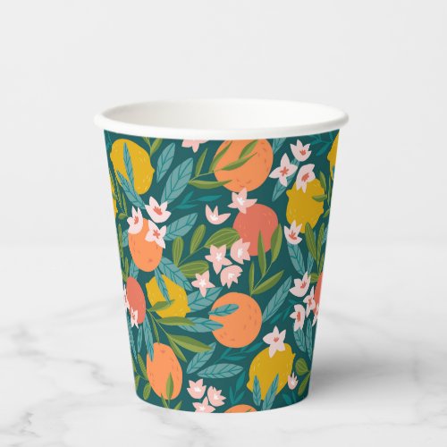 Vintage Orange  Lemon Blossom Pattern Paper Cups