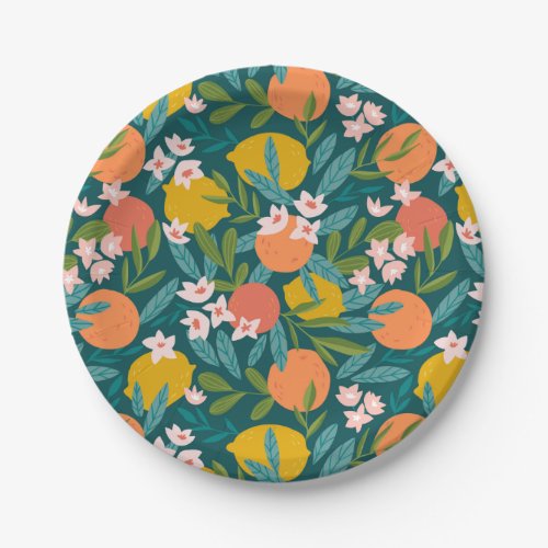 Vintage Orange  Lemon Blossom Pattern Paper Plates