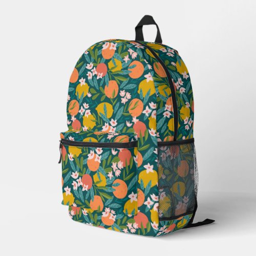 Vintage Orange  Lemon Blossom Pattern Printed Backpack