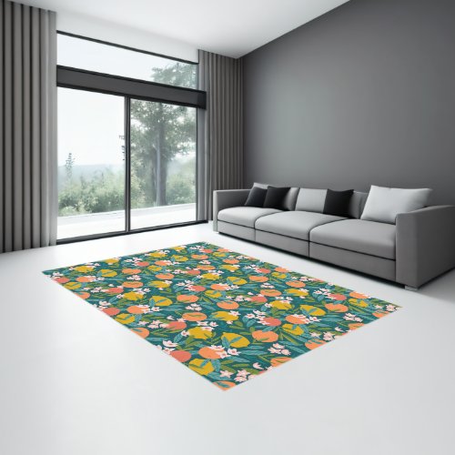 Vintage Orange  Lemon Blossom Pattern Rug