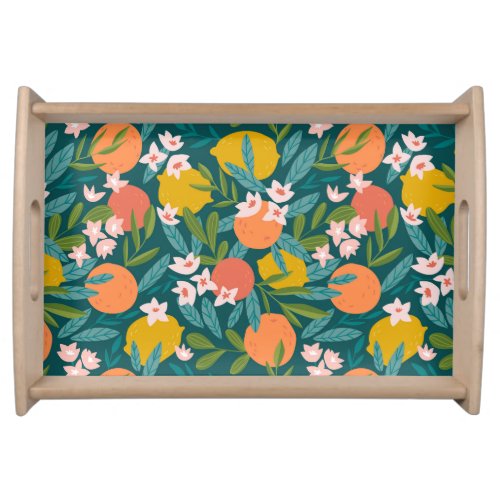 Vintage Orange  Lemon Blossom Pattern Serving Tray