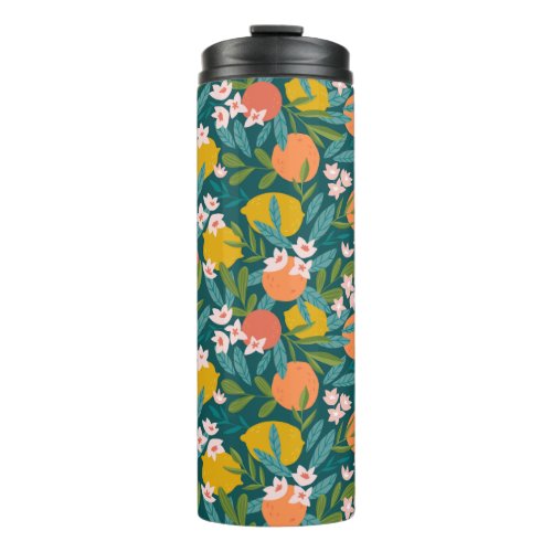 Vintage Orange  Lemon Blossom Pattern Thermal Tumbler