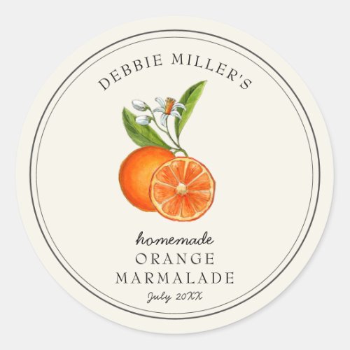 Vintage Orange Marmalade Homemade Jam jar Classic Round Sticker