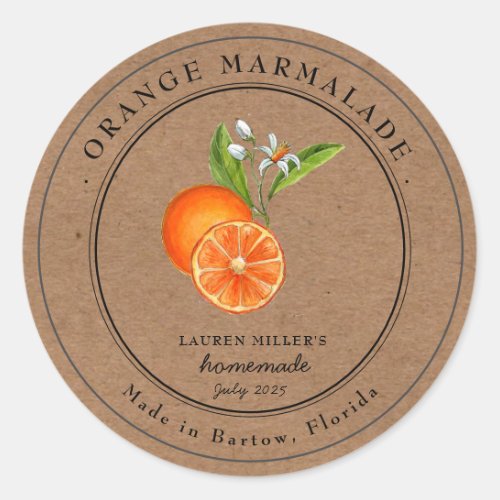 Vintage Orange Marmalade Kraft paper jar  Classic Round Sticker