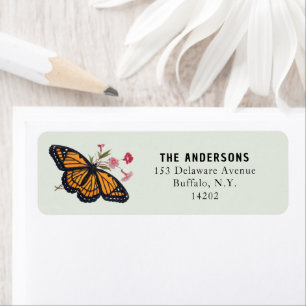 Vintage Orange Monarch Butterfly Pastel Address Label